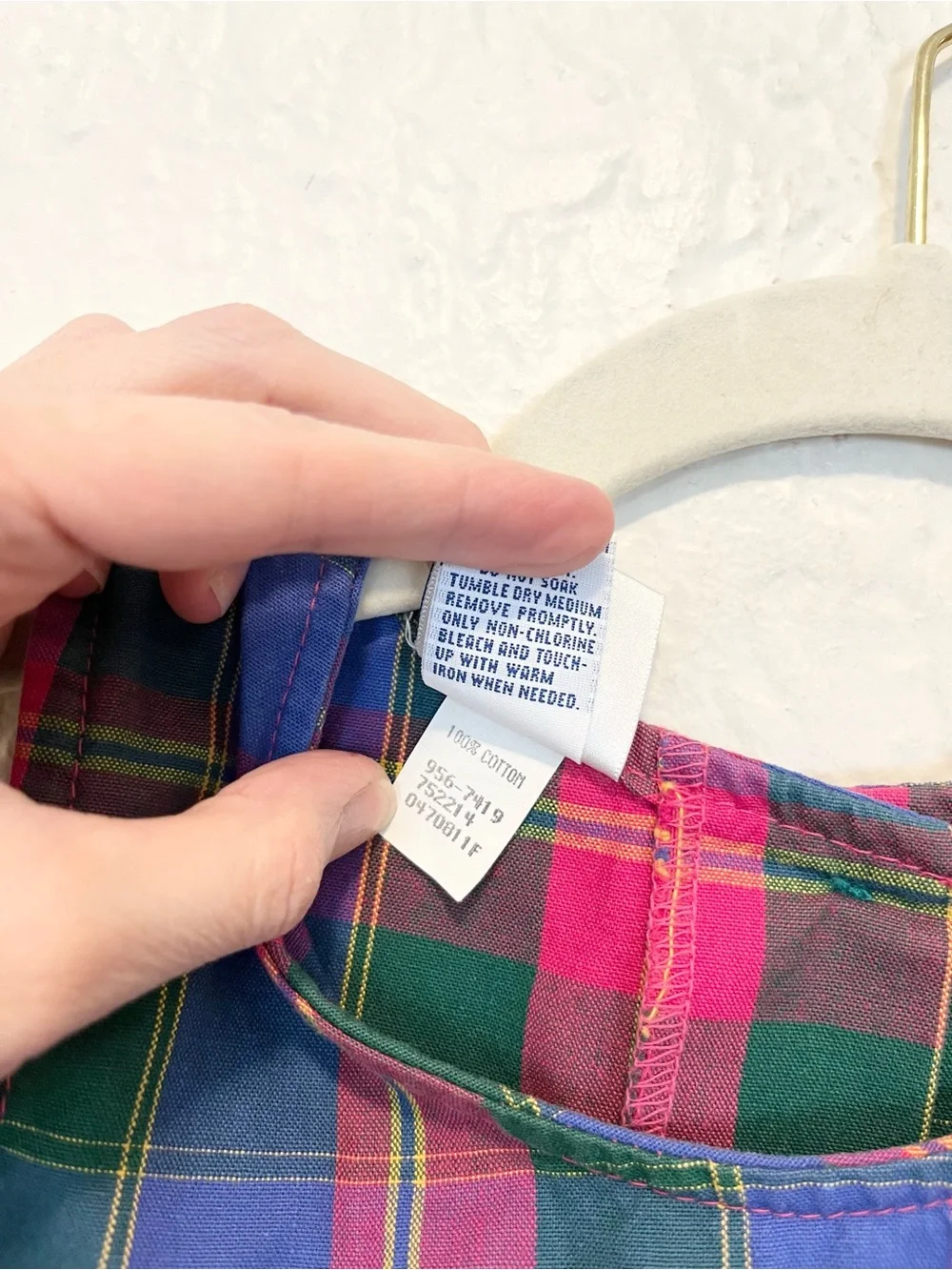 Vintage OshKosh B’gosh Girls Plaid Jumper Dress 6 USA Pink Blue